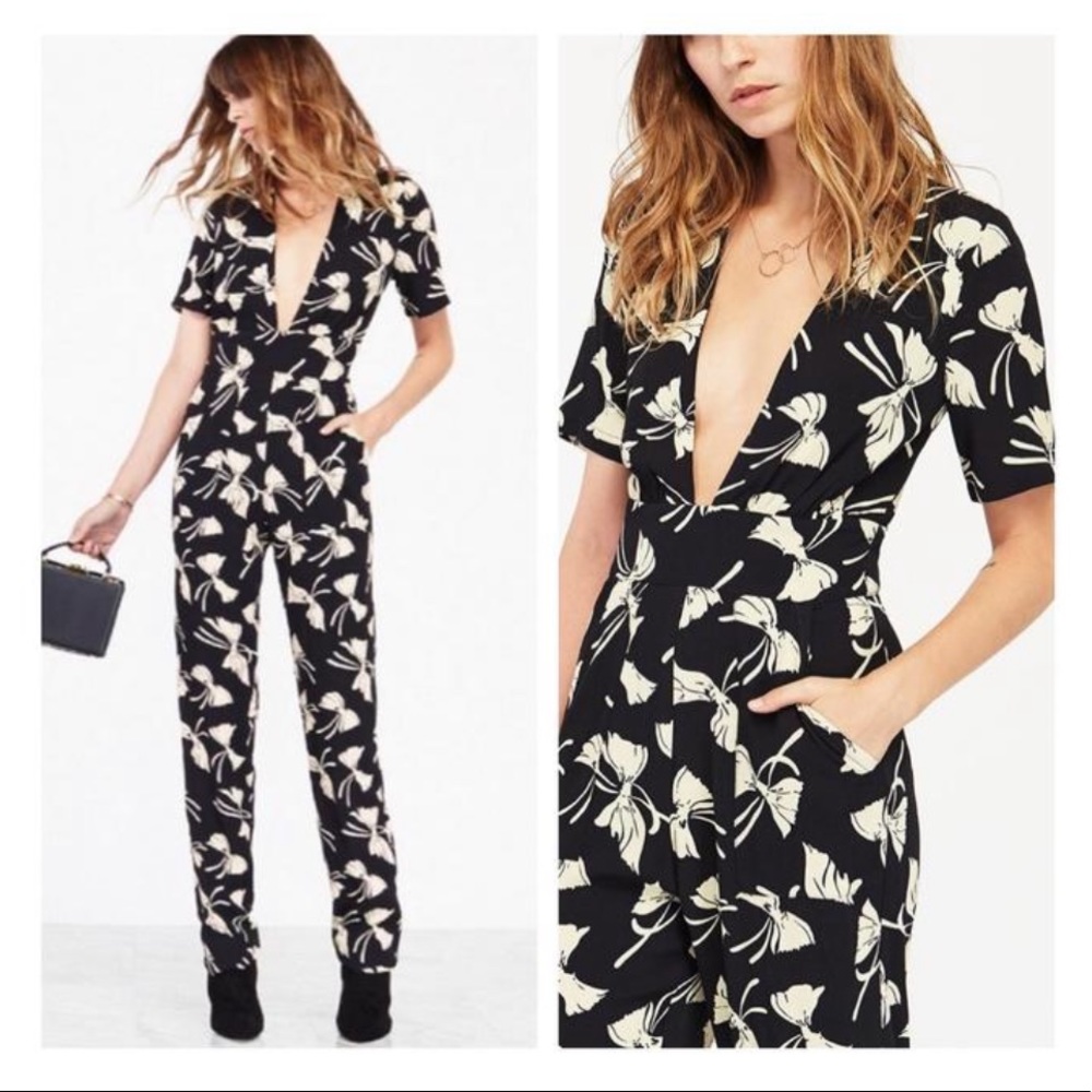 Reformation Dean Jumpsuit in All Tied Up Bow Print XS